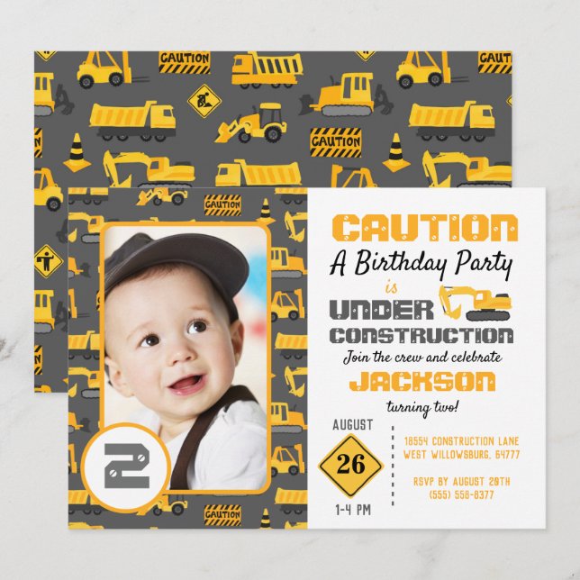 En construction Anniversaire Photo Invitation (Devant / Derrière)