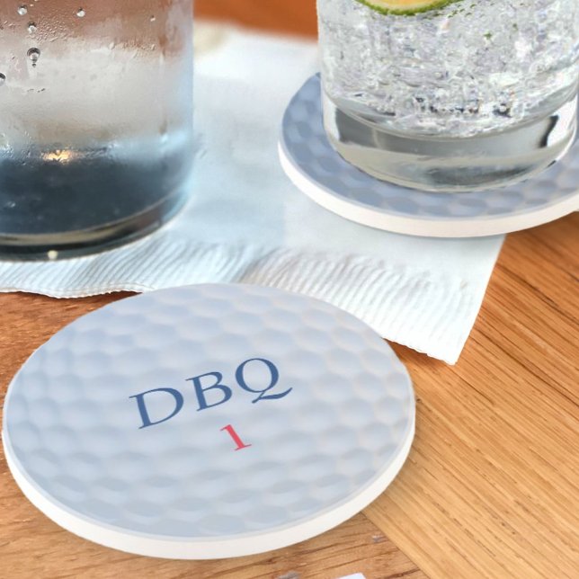 En Grès Ball de golf Dimples Monogramme Dessous de verre d (The perfect coaster for your Golfing Dad - just add his initial and golf ball number)