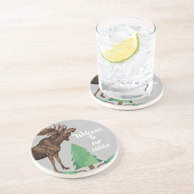 En Grès Bienvenue à nos Dessous de verre d'orignaux Cabine (Côté)