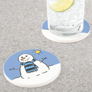En Grès Bonhomme de neige sur un dessous de verre de Noël