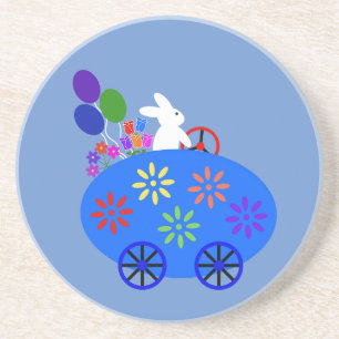 En Grès Bunny Riding Oeuf Voiture #2 Dessous de verre