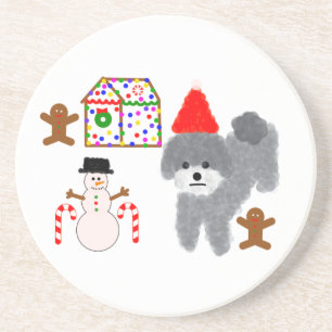 En Grès Caniche gris Noël #1 Dessous de verre