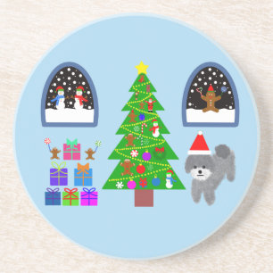 En Grès Caniche gris Noël #4 Dessous de verre