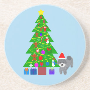 En Grès Caniche gris Noël #5 Dessous de verre