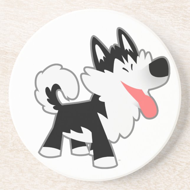 En Grès Cartoon mignon Dessous de verre Husky Sibérien (Devant)