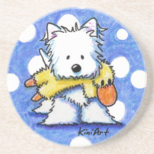 En Grès Chien de Westie avec des dessous de verre de jouet