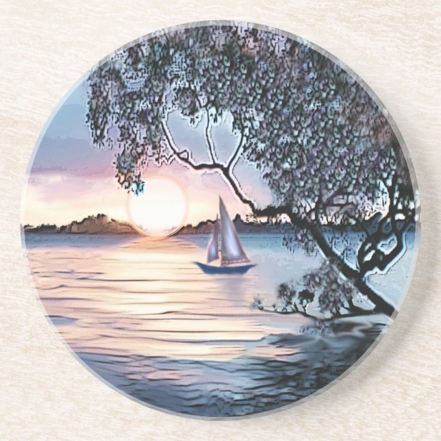 En Grès Coucher de soleil sur le Dessous de verre de batea (Devant)