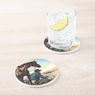 En Grès Cowboy priant les dessous de verre saints de