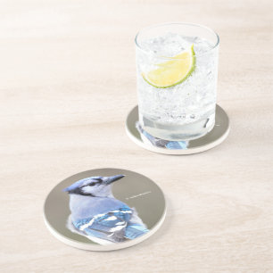 En Grès Cute Bleu Jay Songbird sur Dessous de verre Treest