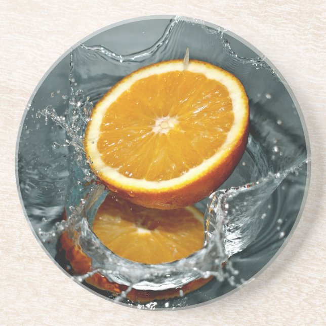 En Grès Dessous de verre à éclaboussures orange (Devant)