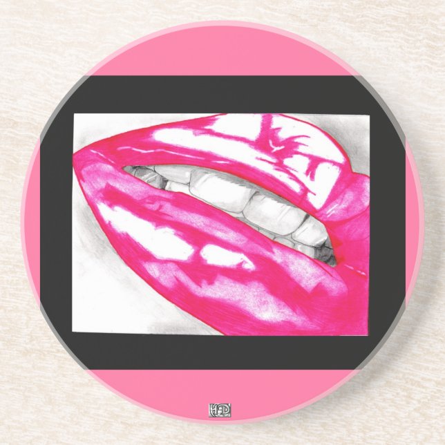 En Grès Dessous de verre à lèvres chaudes (rose) (Devant)