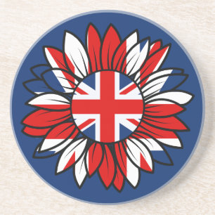 En Grès Dessous de verre à motif de tournesol avec drapeau