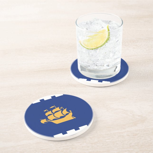 En Grès Dessous de verre avec drapeau de Québec, Canada (Côté)