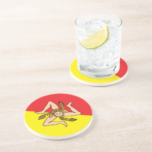 En Grès Dessous de verre avec Drapeau de Sicile, Italie