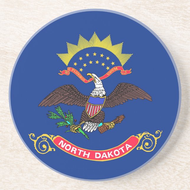 En Grès Dessous de verre avec drapeau du Dakota du Nord, É (Devant)