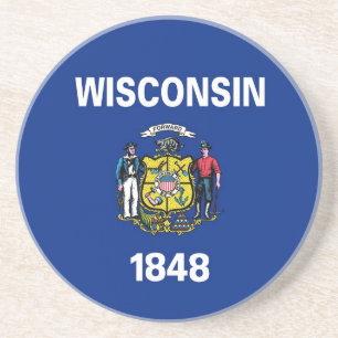 En Grès Dessous de verre avec Drapeau du Wisconsin, États-