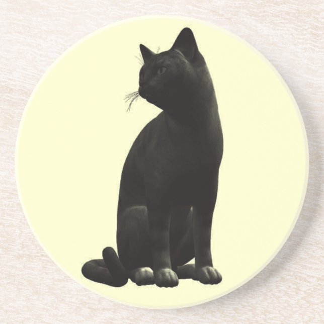 En Grès Dessous de verre chat noir assis (Devant)