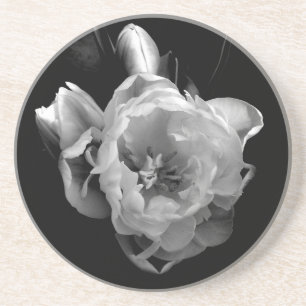 En Grès Dessous de verre classique Fleur noire et blanche 