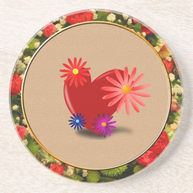 En Grès Dessous de verre Coeur et Fleurs (Devant)