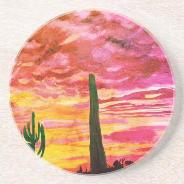 En Grès Dessous de verre couché de soleil de Cactus (Devant)