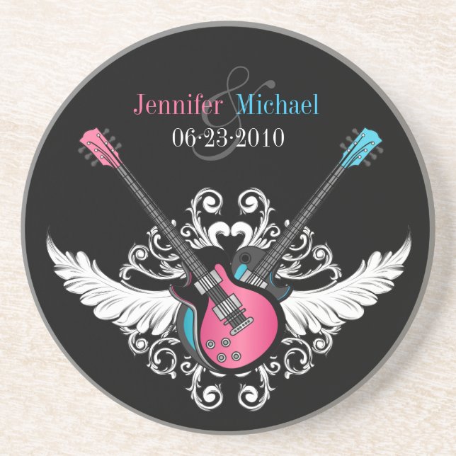En Grès Dessous de verre d'amour de guitares de rock (Devant)