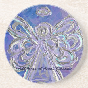 En Grès Dessous de verre d'angle violet avec message Custo