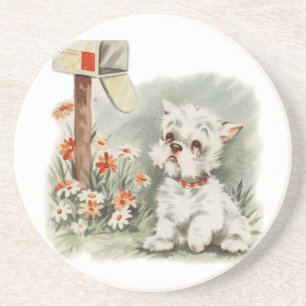 En Grès Dessous de verre d'art de chien vintage