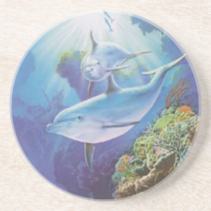 En Grès Dessous de verre Dauphin d'eau