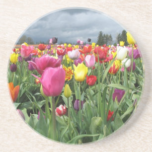 En Grès Dessous de verre de champ de tulipes