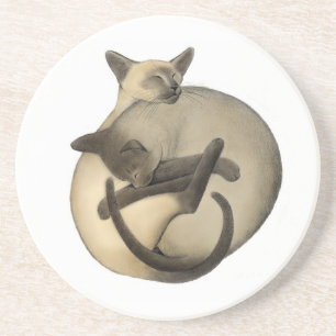 En Grès Dessous de verre de chats siamois de Yin Yang