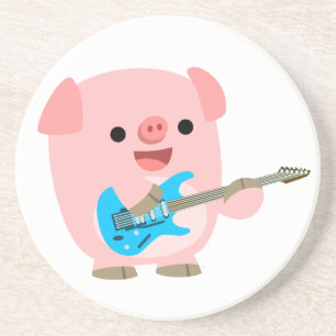 En Grès Dessous de verre de cochon de dessin mignon Rockin