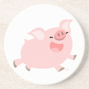En Grès Dessous de verre de cochon joyeux caricaturé