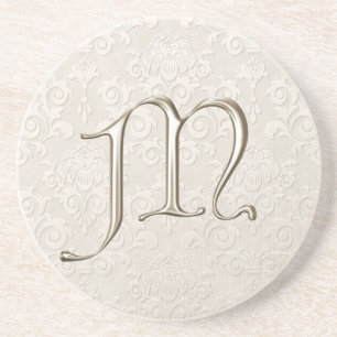 En Grès Dessous de verre de damassé de monogramme - lettr
