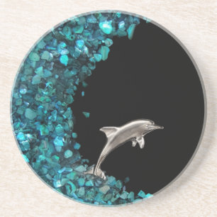 En Grès Dessous de verre de dauphin et de Paua Shell