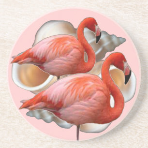 En Grès Dessous de verre de Flamant rose de coquillage