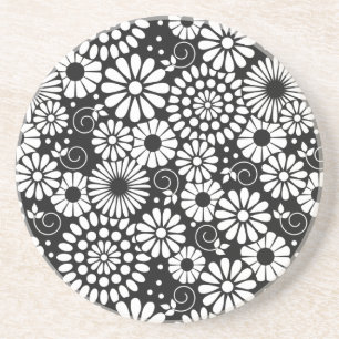 En Grès Dessous de verre de fleurs blanches rétro