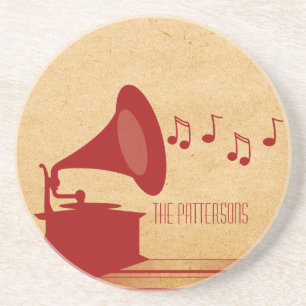 En Grès Dessous de verre de Gramophone Vintage rouge
