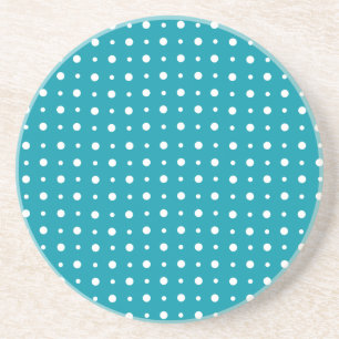 En Grès Dessous de verre de grès, Pois, Blanc sur Turquois