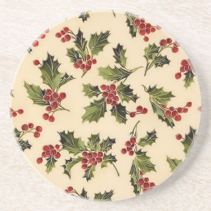En Grès Dessous de verre de houx de Noël