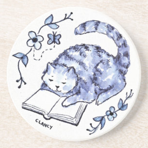 En Grès Dessous de verre de lecture Blue Cat
