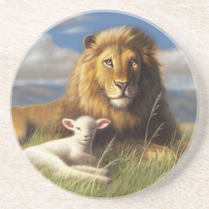 En Grès Dessous de verre de lion et d'agneau