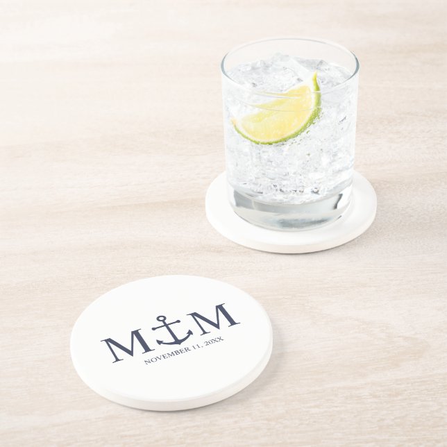 En Grès Dessous de verre de Mariage Ancre bleu marine (Côté)