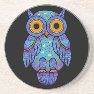 En Grès Dessous de verre de minuit de folie de hibou de