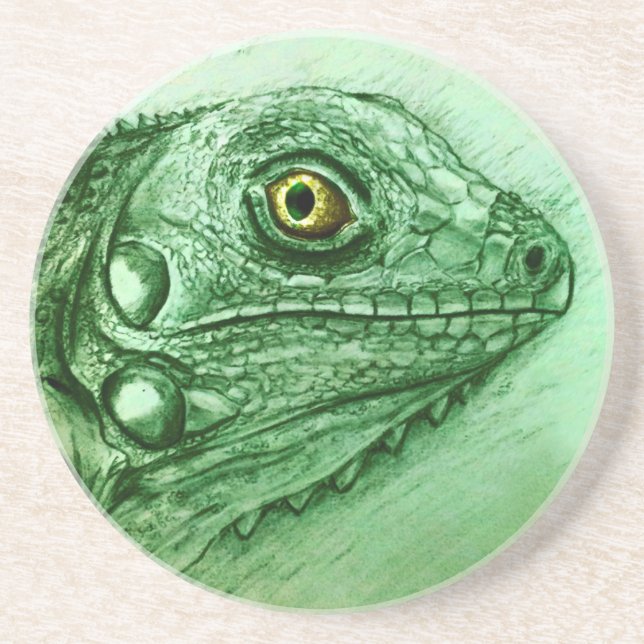 En Grès Dessous de verre de pierre de sable vert Iguana, d (Devant)