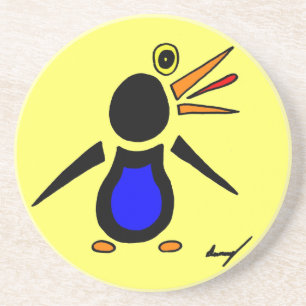 En Grès Dessous de verre de pingouin Abstrait - Jaune