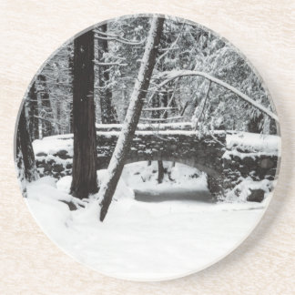 En Grès Dessous de verre de pont couvert de neige