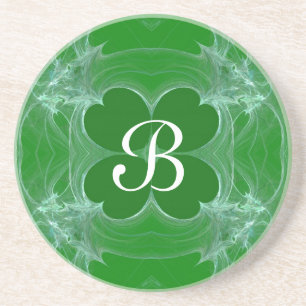 En Grès Dessous de verre de trèfle vert fractal