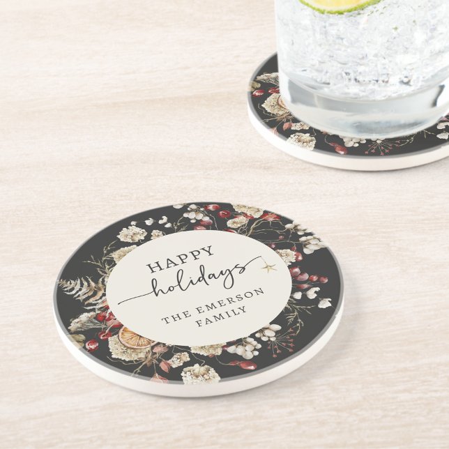 En Grès Dessous de verre de vacances noir (Black Botanical Holiday Coasters
)
