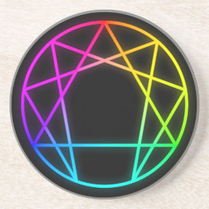 En Grès Dessous de verre d'Enneagram d'arc-en-ciel