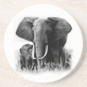 En Grès Dessous de verre des éléphants noirs et blancs